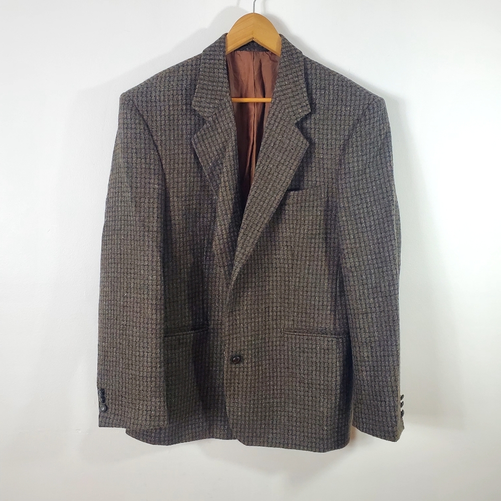 Vintage Retro 80s Tweed Wool Blazer Brown 100% Wool Size 40